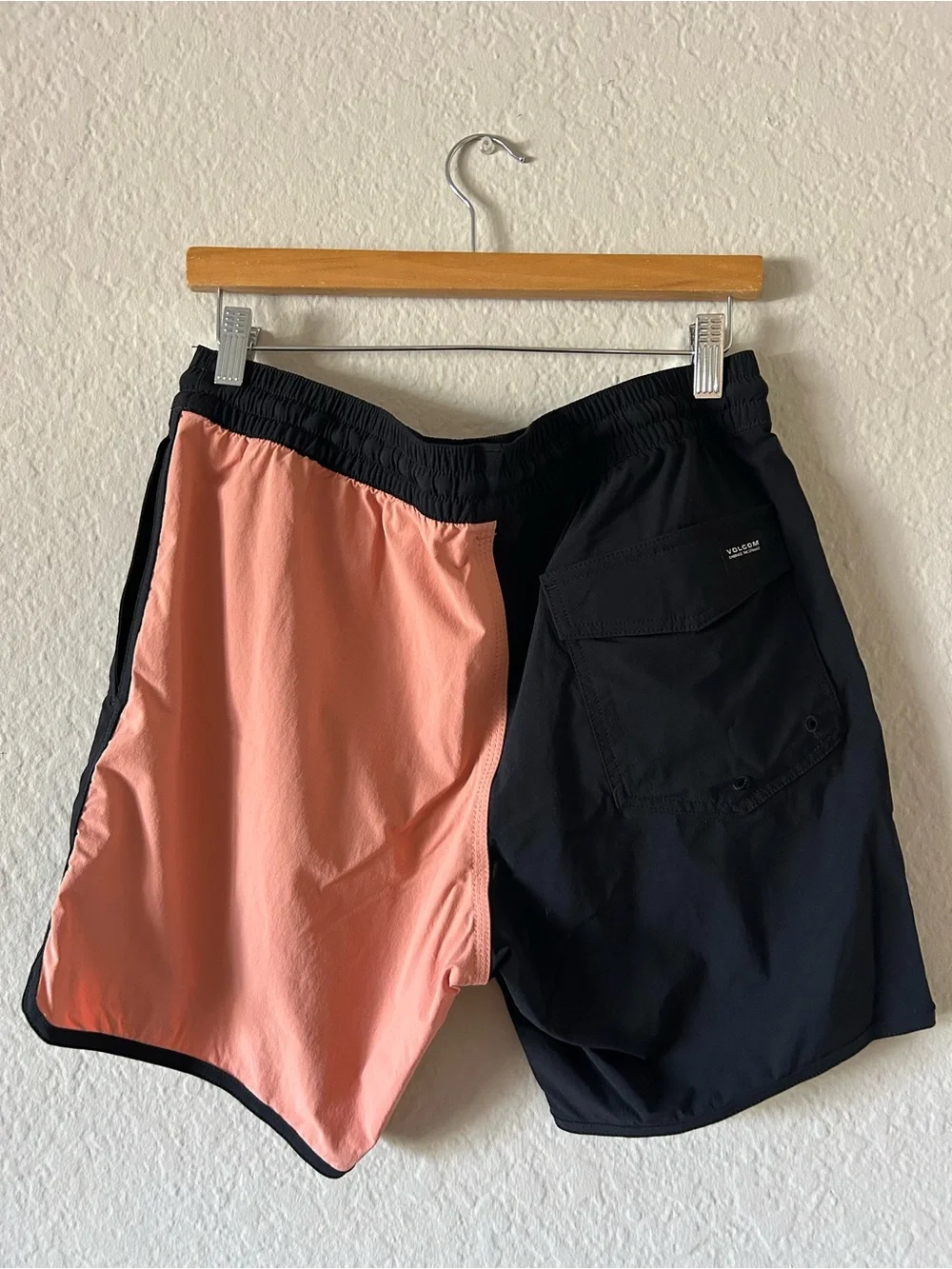 Volcom Black Board Shorts with Coral Rear Panel